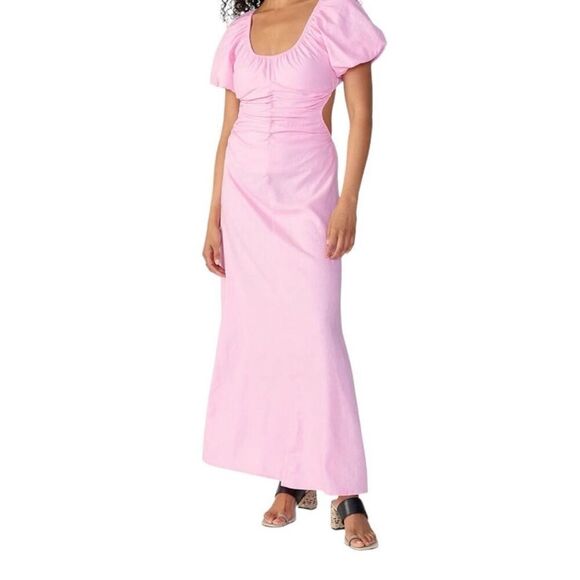 NWT SANCTUARY Maxi Dress Medium Pink Linen Open Back Scoop Neck Lined $129 MSRP - Picture 4 of 14